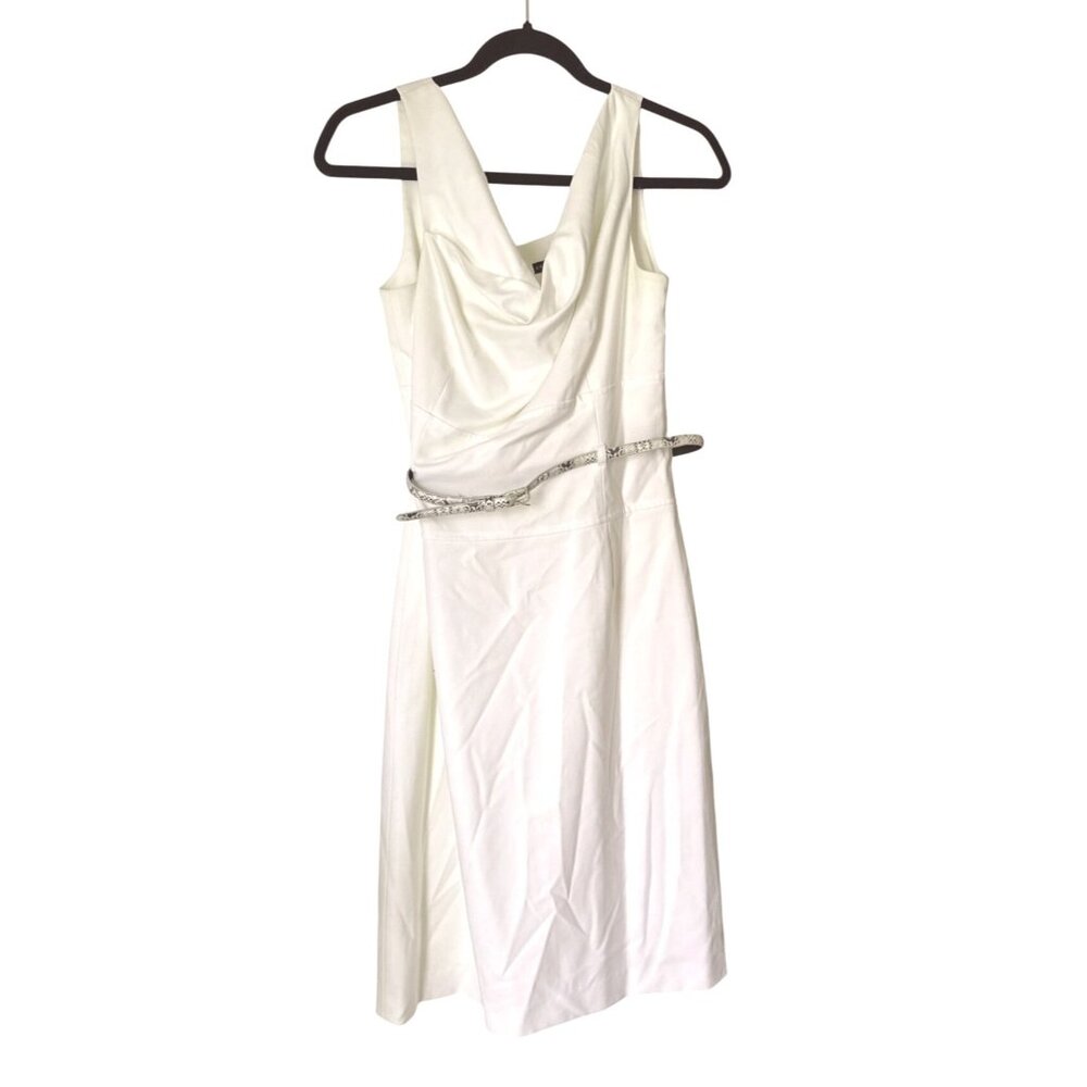 Antonio Melani White Sleeveless Midi Dress With Snake Print Belt Size 6